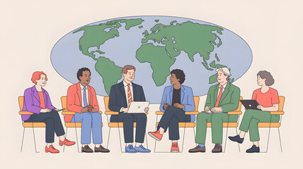 Global business people united, holding a globe, illustrating worldwide teamwork and connection
