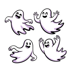 Playful Ghost Characters with Smile and Cheerful Expressions in Whimsical Animated Design