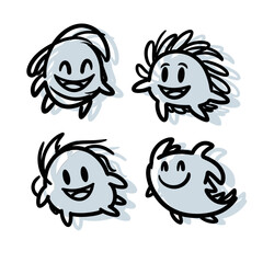 Obraz premium Collection of Playful Smiling Cartoon Characters with Cheerful Expressions in Light Colors