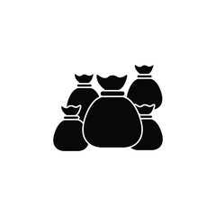 Black silhouette icon of five money bags.
