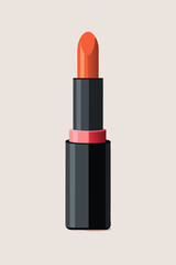 Obraz premium A single orange lipstick with a black case and pink accents on a light background