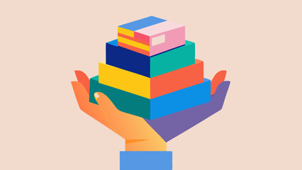 Colorful stacked blocks balanced on open hands in a supportive gesture