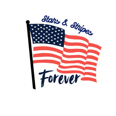 Stars and Stripes Forever &ndash; Stylized American Flag with Patriotic Typography on White Background