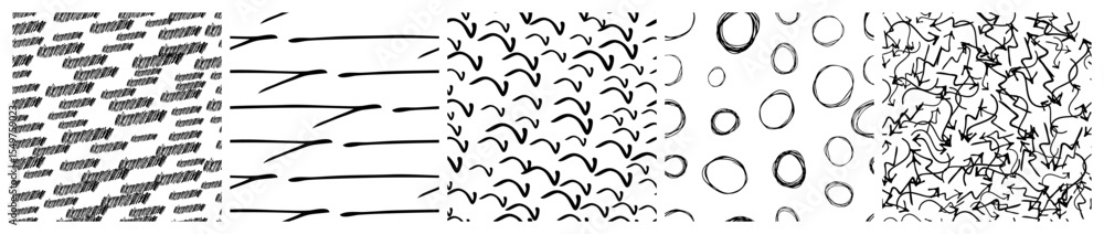 Aufkleber set of seamless patterns with scribble smears