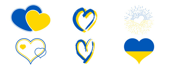 Set of hearts in Ukrainian colors