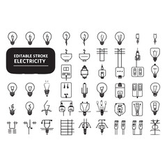 Collection of editable stroke electricity icons and symbols for design