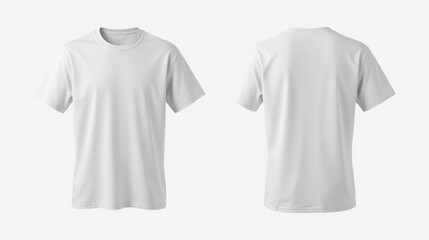 Fototapeta premium Blank white oversize t-shirt mockup, front and back view, 3d rendering. Empty textile big size tshirt with sleeve mock up, isolated. Clear cotton crew neck undervest model for uniform. 3D Illustration