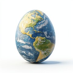 Obraz premium Easter egg painted like a miniature planet Earth, isolated on white background