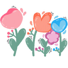 Cute Hand Drawn Doodle Flowers – Colorful Kawaii Style Botanical Clipart