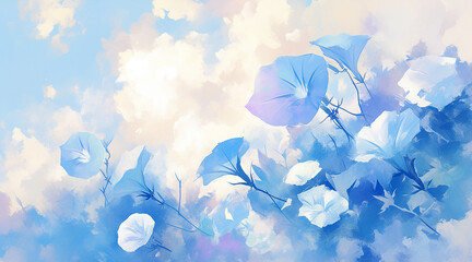 朝顔の水彩画風イラスト背景　AI生成画像