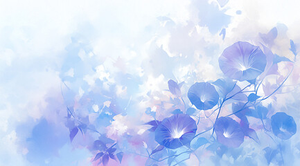 朝顔の水彩画風イラスト背景　AI生成画像