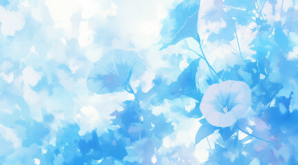 朝顔の水彩画風イラスト背景　AI生成画像