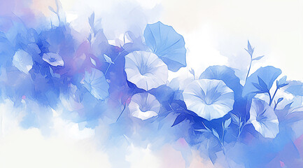朝顔の水彩画風イラスト背景　AI生成画像
