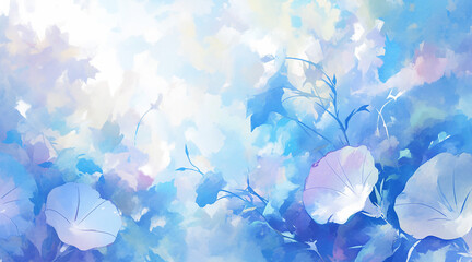 朝顔の水彩画風イラスト背景　AI生成画像