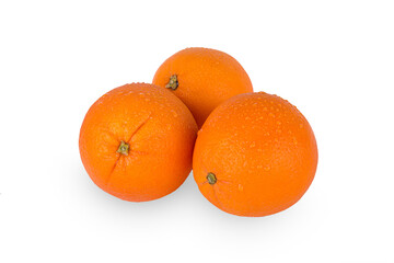 Three vibrant oranges on a white background