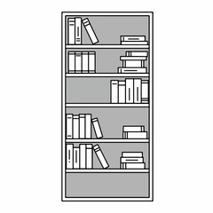 Tall bookcase with books and dvds. Home library furniture with neatly arranged books and dvds on shelves. Stylish bookcase design for home interior design and decoration.