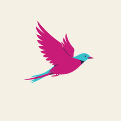 Obraz premium Pink bird in flight, soaring high above. Elegant bird with teal accents, wings outstretched. Graceful bird image perfect for logo design or branding.