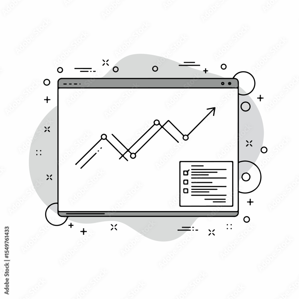 Aufkleber web browser displaying business growth graph with upward trend and detailed report checklist. dynami