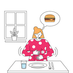 Woman with Stomach Ache Thinks of Burger