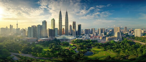 Panoramic city skyline with parkland