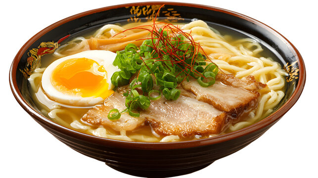 Shio Ramen with pork in a bowl isolated on a white background
