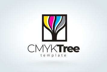 Logo Cmyk Tree. Printing theme. Template design vector. White background
