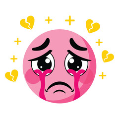 Crying Emoticon with Broken Hearts