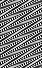 Black and White Abstract Wavy Stripe Pattern Creating Optical Illusion Effect in Retro Style. Illustration