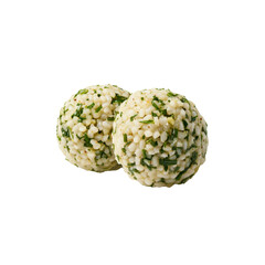 Fototapeta premium Two Delicious Herb-Infused Rice Balls Isolated on Black Background