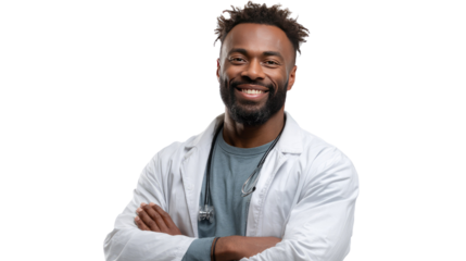 Confident Doctor: A portrait of an optimistic and self-assured doctor, radiating health and professional competence, standing with arms crossed.