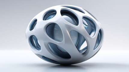 Obraz premium Futuristic White and Blue Perforated Sphere with Unique Abstract Design