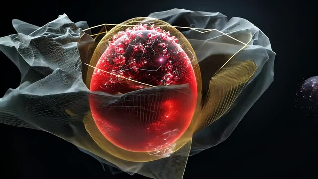 DNA Cell Encapsulation Animation with Rotating Energy Shell