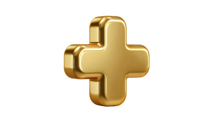 Obraz premium Golden Plus Sign: A 3D rendering of a gleaming golden plus sign, symbolizing addition, positivity, and growth. The symbol is isolated against a clean background.