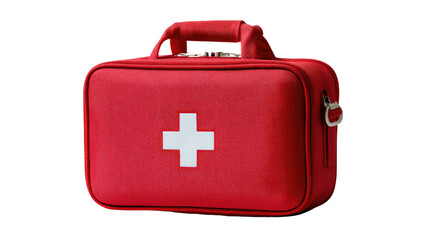 Essential Emergency Kit: A striking red first-aid kit, emblazoned with a prominent white cross, symbolizing readiness and providing hope in times of need.
