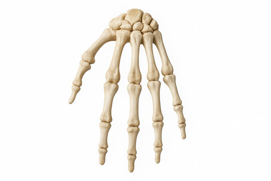Skeleton hand bone anatomy isolated white background detailed human skeletal structure medical illustration natural bone color realistic texture educational model anatomy study pale bone phalanges