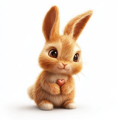 Fluffy baby bunny with long ears and a tiny heart-shaped nose isolated on white