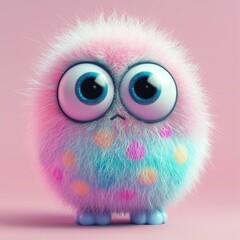 Fototapeta premium Fluffy pastel monster with polka dots and big shiny eyes