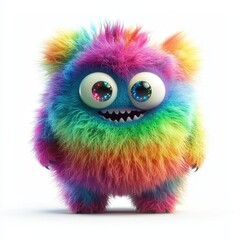 Fototapeta premium Fluffy rainbow-colored monster with gentle sparkling fur