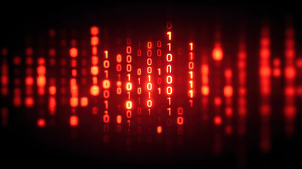 Fototapeta premium Close up of binary code digital display with glowing red numbers and data streams, representing technology and data processing