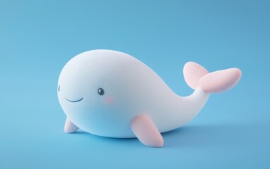 Naklejka premium Fluffy plush whale toy on a gentle pastel blue background