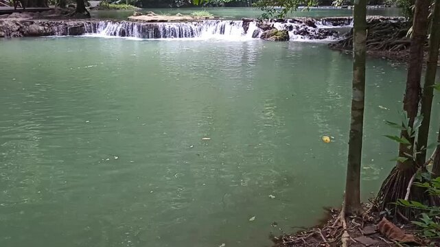 flowing water stream creek cascade waterfall in tropical forest