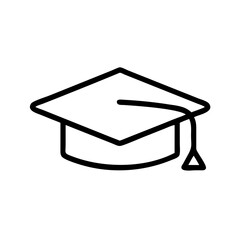 Graduation cap icon, simple line art, black and white, for education-related designs.