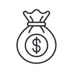 Simple Line Art Illustration of a Money Bag with Dollar Sign on White Background Isolated Cutout