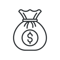 Simple Line Drawing of a Money Bag with Dollar Sign on White Background finance