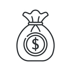 Simple Line Drawing of a Money Bag with Dollar Sign on White Background Isolated Cutout Icon