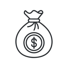 Simple Line Drawing of a Money Bag with Dollar Sign on White Background Isolated Icon Design Element