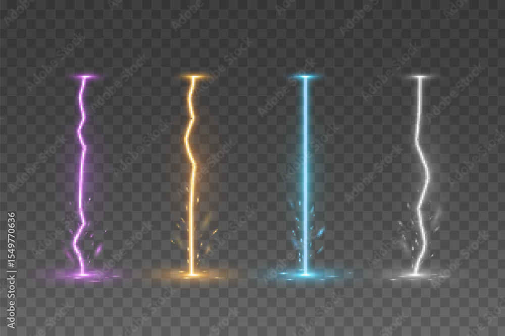 Aufkleber set of colorful lightning energy effects on a transparent background. glowing energy bolt with spark