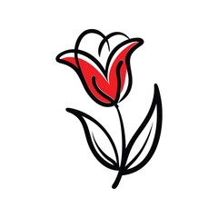 Tulip doodle line illustration, hand drawn flower sketch, minimalist botanical art, elegant floral design