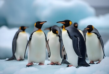 Obraz premium Marine birds endure cold, thriving in icy environments.