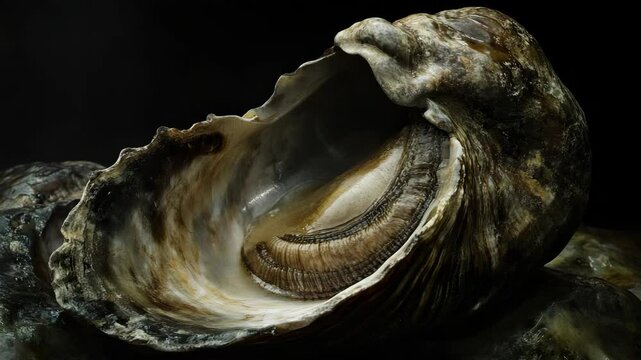 A close up view of an open oyster shell